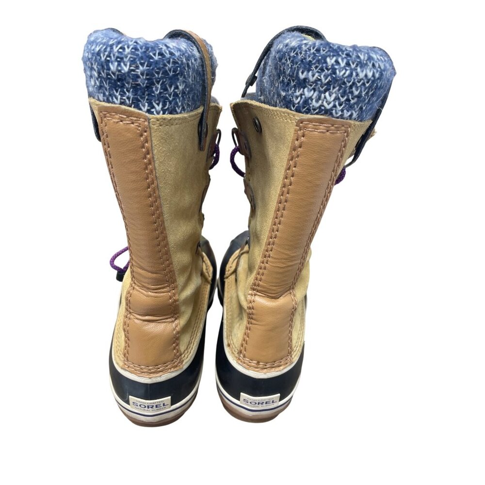 Sorel Joan of Arc Womans Tan Black Knit mid calf boots Sz 7 SKU 9565 - Picture 11 of 16